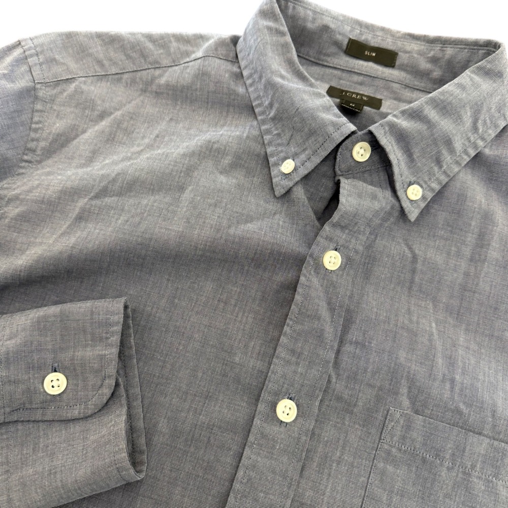 J.Crew Mens Slim Fit Button Down Shirt Blue White Stripe Medium Long Sleeve